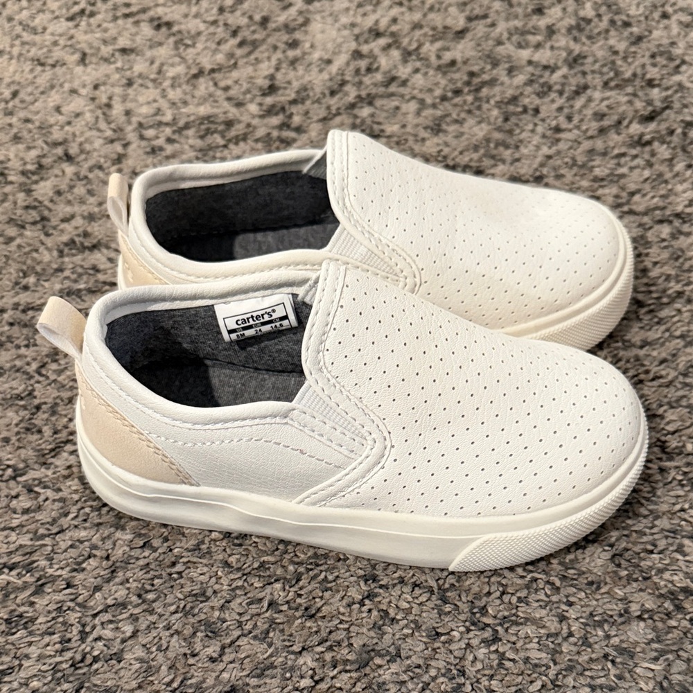 Carter's White Slip-On Sneakers with Light Beige Heel Accent